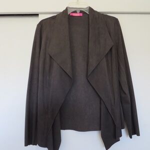 Catherine Malandrino Olive Green Faux Suede Cascade Open Layered Jacket Small